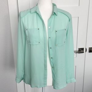 * Mint Green Sheer Button Up Top